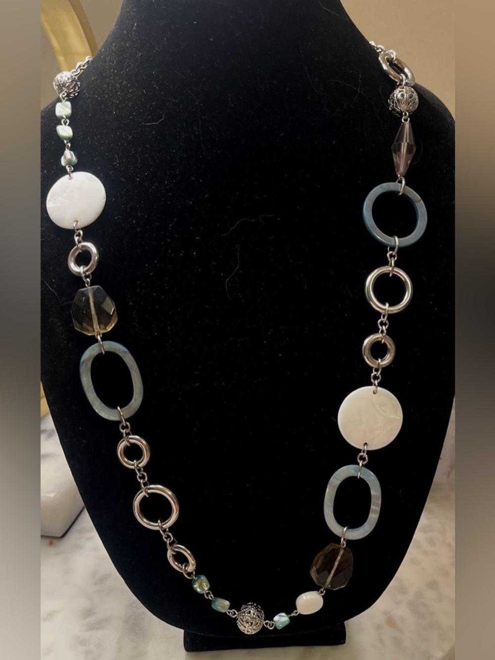 Lia Sophia Victoria White, Light Blue and Silver Mixed-Link Necklace